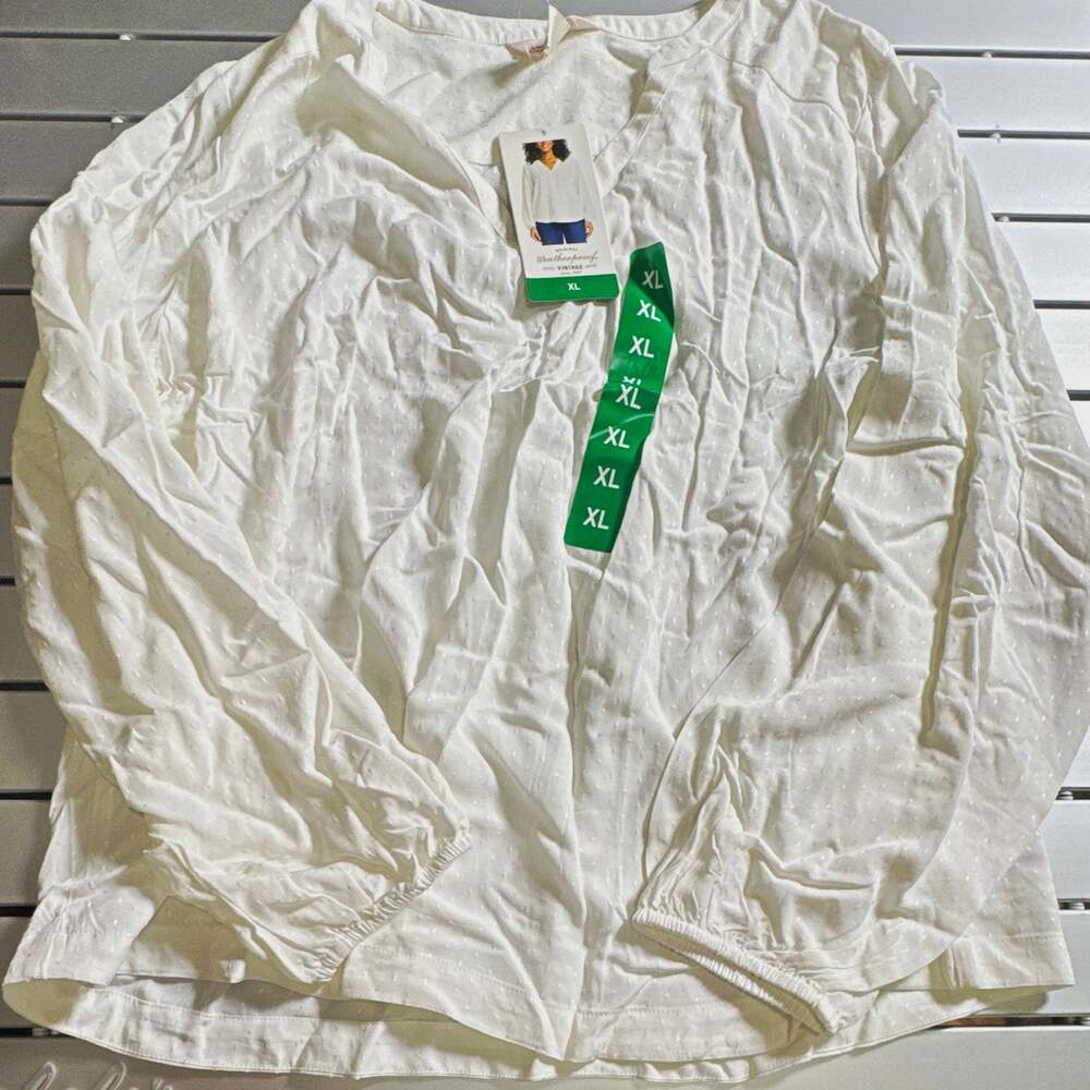 Weatherproof Vintage Women's White Solid V-Neck Long Sleeve Blouse XL 2004158